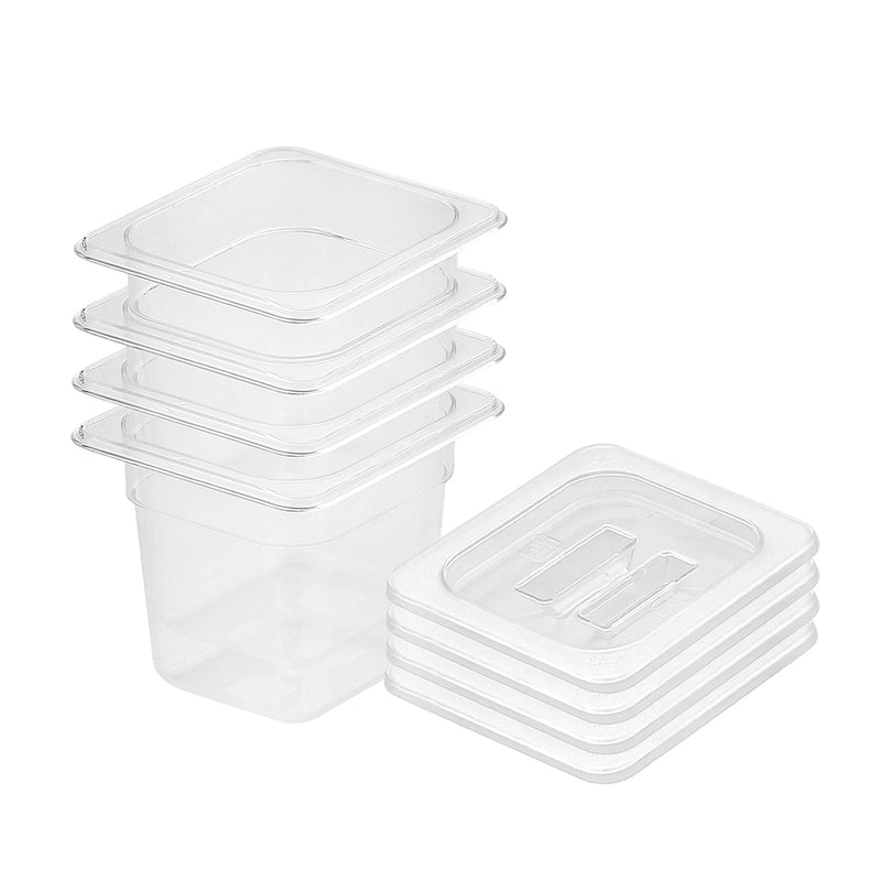 Clear Polycarbonate Gastronorm GN Pan 1/6 Food Tray Set of 4 With Lids