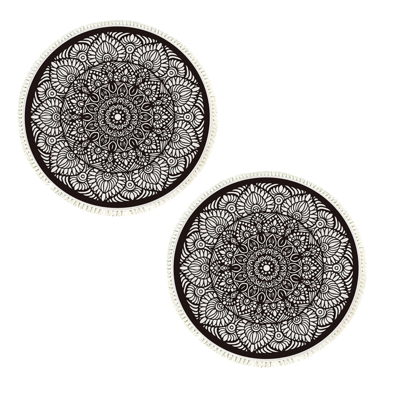 2X 120cm Mandala Round Polyester Rug Anti Slip Backing Tassel Print