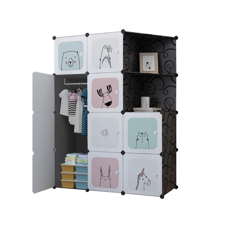 10 Cubes Portable Wardrobe Black Polypropylene Modular Closet 110.5x37x146cm