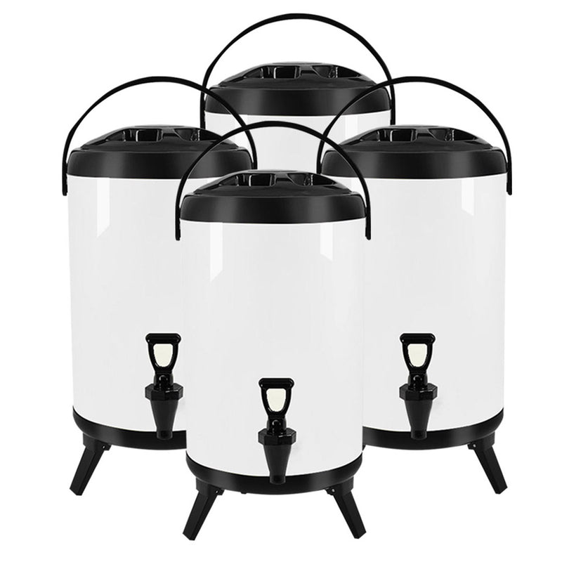 4X 18L Stainless Steel Insulated Milk Tea Beverage Dispenser With Faucet White