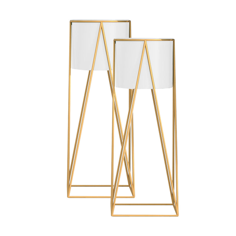 2X 50cm Gold Metal Plant Stand with Black Enamel Pot Indoor Corner Display