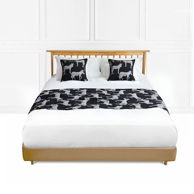 Bed Scarf Runner Polyester 70x240cm Queen 1.8m Black 2 Cushions Set of 3