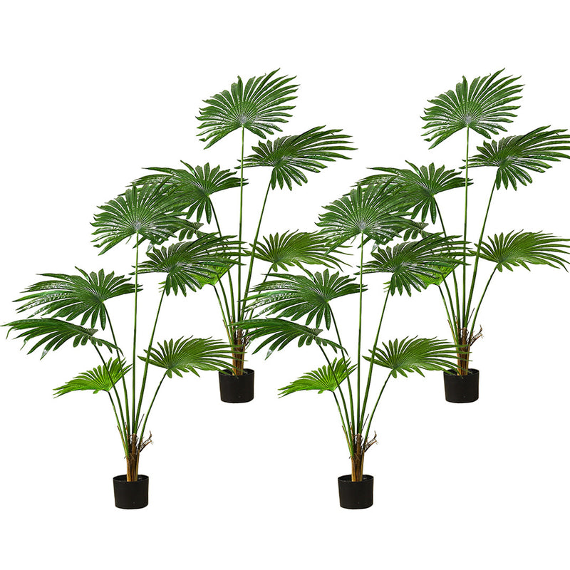 4X 120cm Artificial Fan Palm Trees Polyethylene Green Realistic With Pot