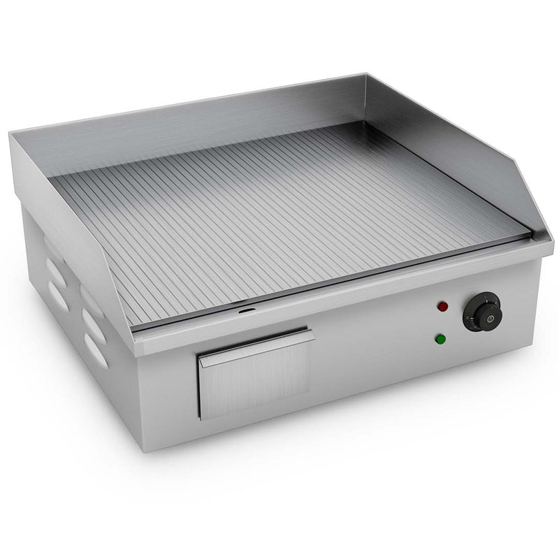 Commercial Electric Ribbed Griddle 2200W Stainless Steel BBQ Hot Plate 56x48x23cm