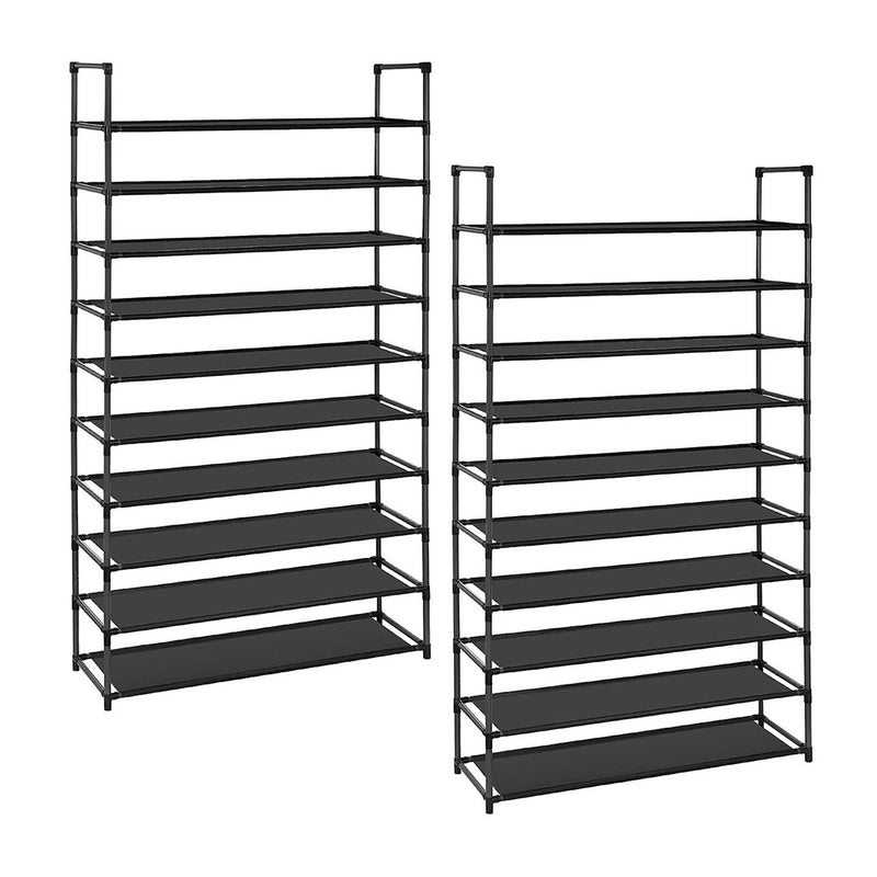 2X 10 Tier Shoe Storage Shelf Space-Saving Organizer with Handle Black