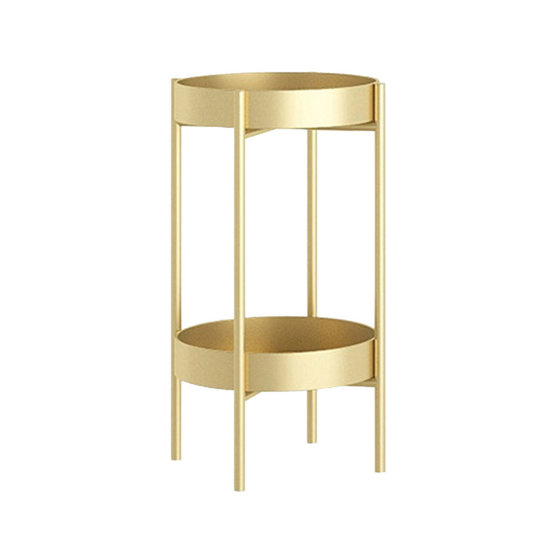 2 Layer 50cm Gold Metal Plant Stand With 2 Trays Corner Indoor Display