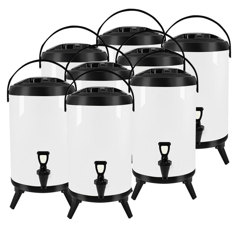 8X 12L Stainless Steel Insulated Beverage Dispenser with Faucet Hot Cold White