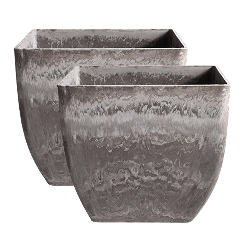 2X 27cm Square Resin Plant Flower Pot Concrete Look Indoor Home Office Decor