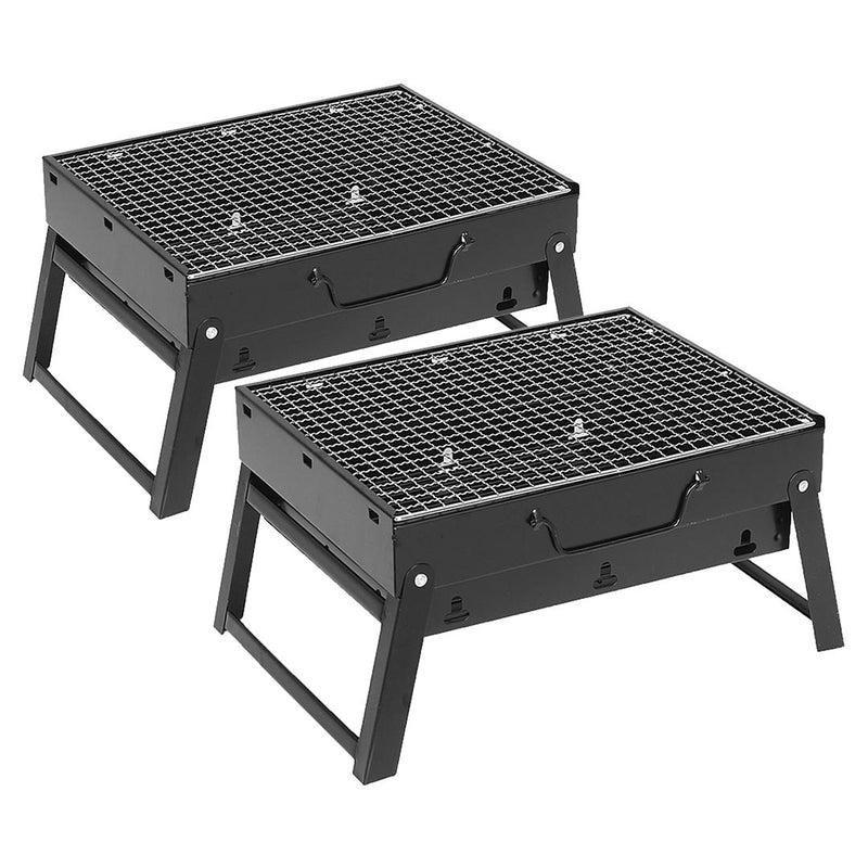 2X Portable Mini Folding Charcoal Grill Stainless Steel 350x270x200mm Black