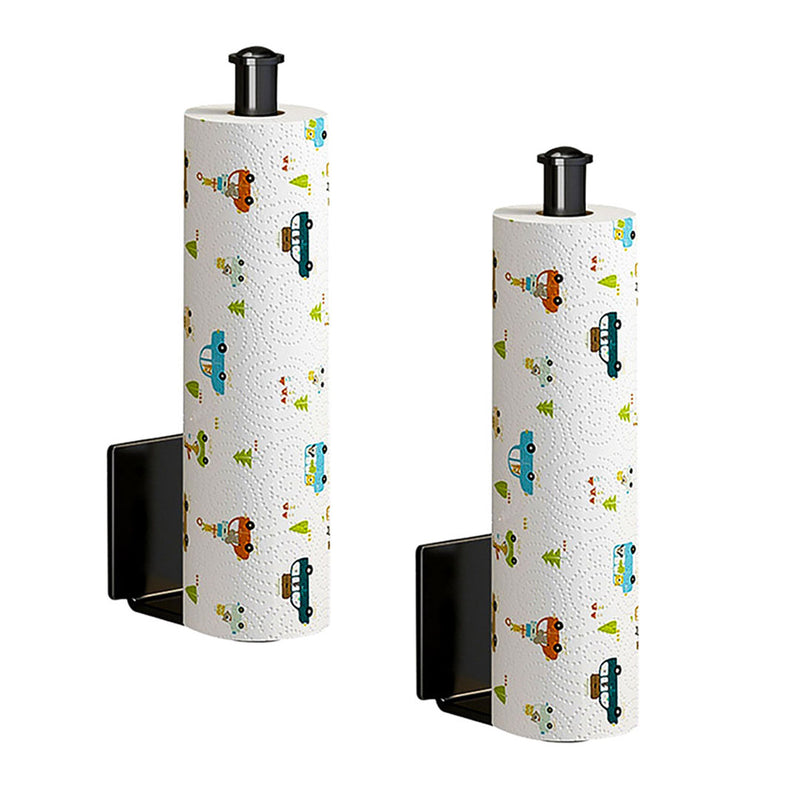 2X Black Aluminum Wall Mounted Kitchen Roll Holder Organizer Space Saver
