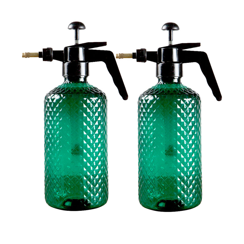 2X 2 Liter Pet Plastic Handheld Pump Mist Spray Bottle Adjustable Nozzle Green