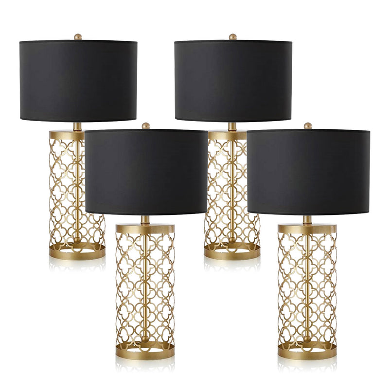 4X Table Lamp Large 38cm 72cm Metal Hollow Gold Base With Dark Fabric Shade