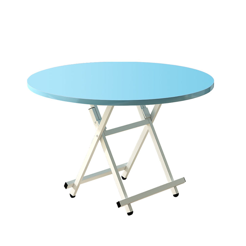 Blue Round Dining Table 60cm Mdf Top Aluminum Legs Lightweight Portable