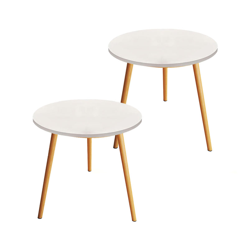2X 60x72cm Modern White Wood Panel Side Coffee Table Wood Legs