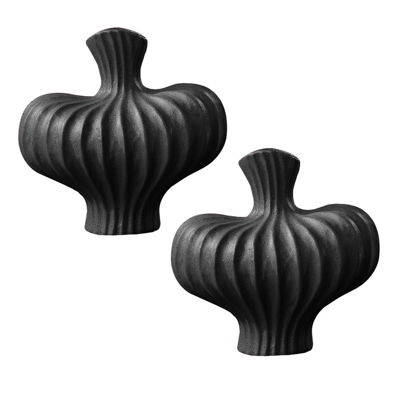 2X Ceramic Vases 25X24cm Small Ornament Matte Black Countertop Decor