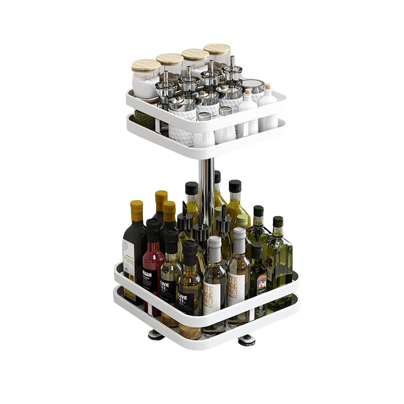 2 Tier Steel White Square Rotating Kitchen Countertop Spice Rack Suction Base