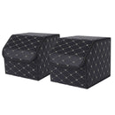 2X Leather Car Boot Trunk Organizer Foldable Black Gold Stitch Small 30cm