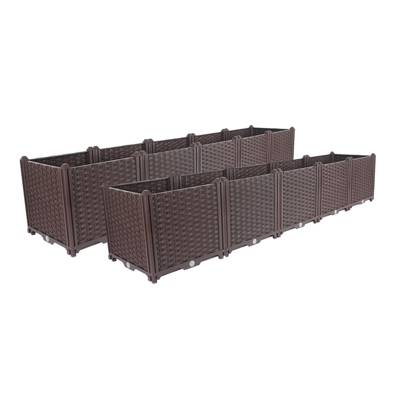 2X 200cm Raised Garden Bed Polypropylene Self Watering 30cm Deep Dark Brown