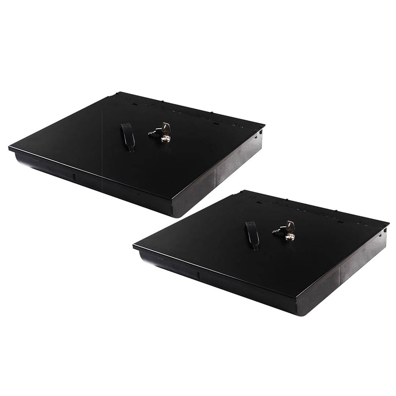 2X Removable Metal Cash Tray 4 Bills 8 Coins Lockable Lid Keys 355mm Black
