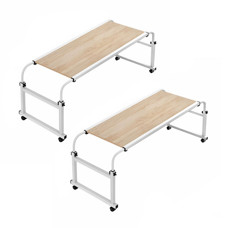 2X Wood Bed Desk 120x45cm Extendable To 210cm Height 65 To 95cm Wheels