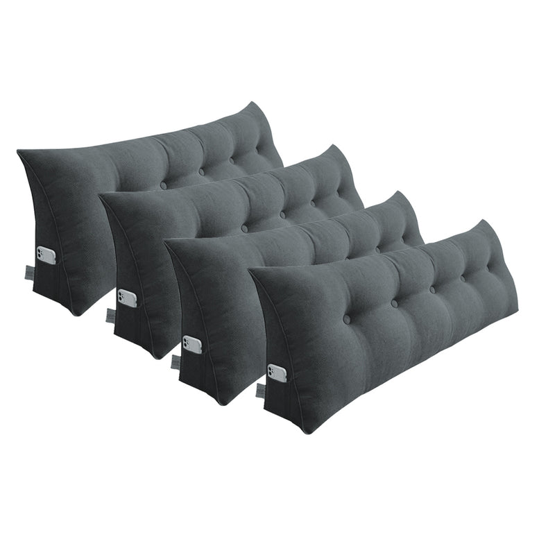 4X 150cm Dark Grey Triangular Wedge Headboard Pillow Polyester Button Tufted