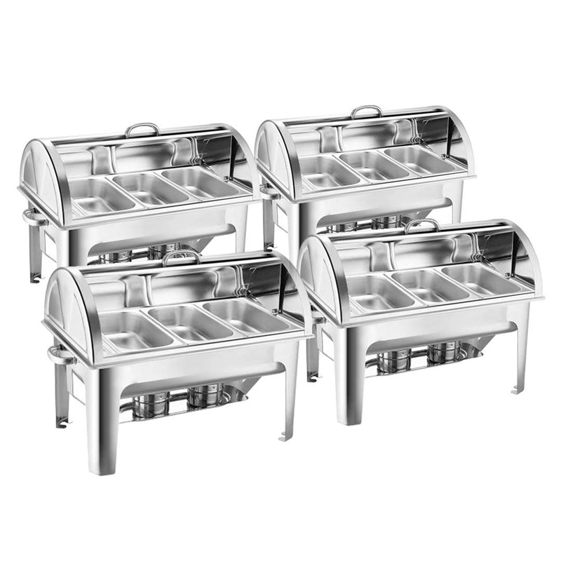 4X Triple Tray 3L Stainless Steel Roll Top Chafing Dish Food Warmer