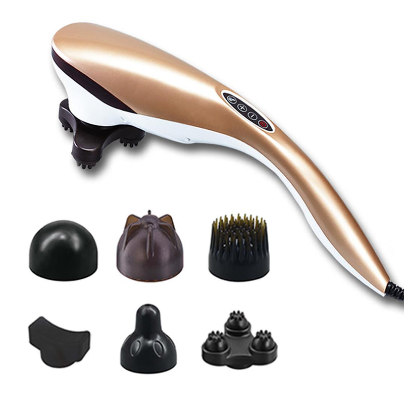 Portable Handheld Massager 6 Heads Dual Speed Deep Tissue Shoulder Neck Gold