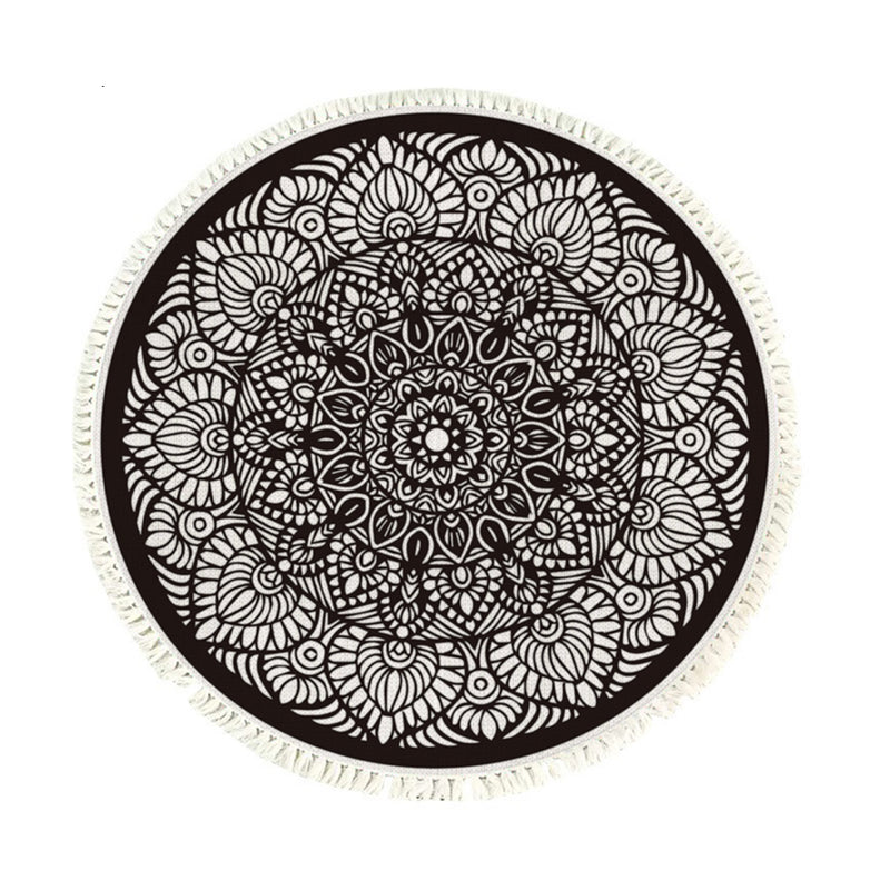 Mandala Round Area Rug 120cm Polyester Plush Anti Slip Tassel