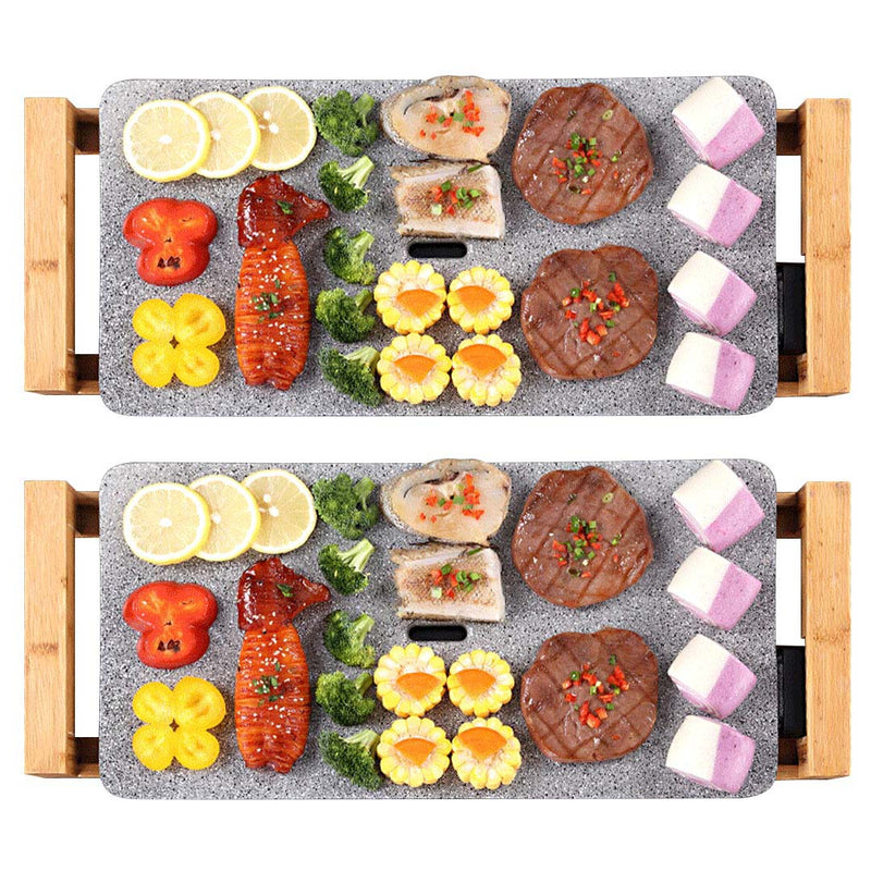 2X Electric Ceramic Bbq Grill Smokeless Non Stick 62.5x26cm White Stone