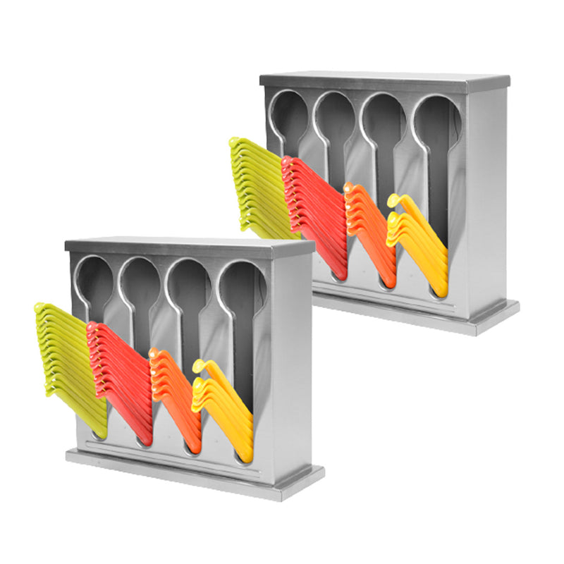 2X 18/10 Stainless Steel Spoon Utensil Holder 4 Holes 240X90X230mm Drainable