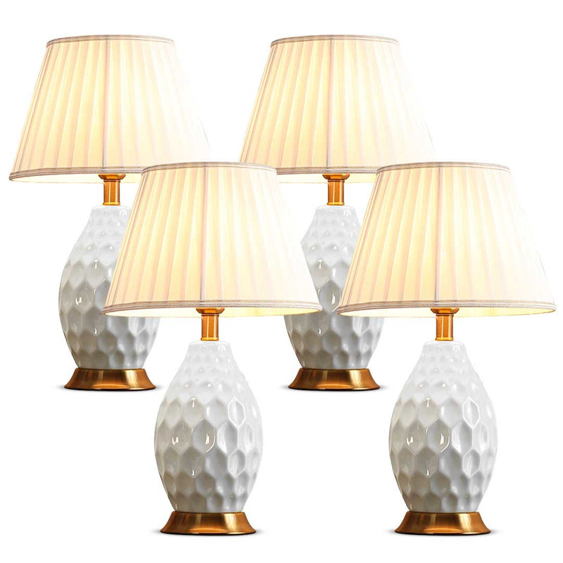 4X Textured Ceramic Oval Table Lamps Gold Metal Base White Drum Shade 55cm