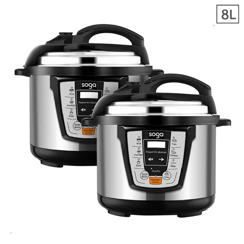 2X Electric Stainless Steel Pressure Cooker 8L 1600W Non Stick Multi Function
