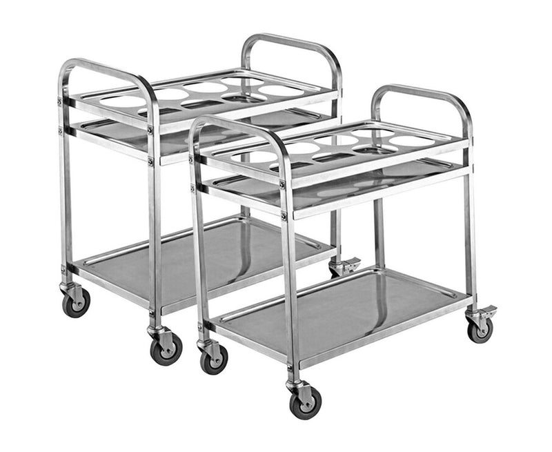 2X 2 Tier Stainless Steel 18/10 Condiment Cart 8 Compartment 850x450x900mm