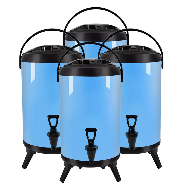 4X 14L Stainless Steel Insulated Milk Tea Beverage Dispenser With Faucet Blue
