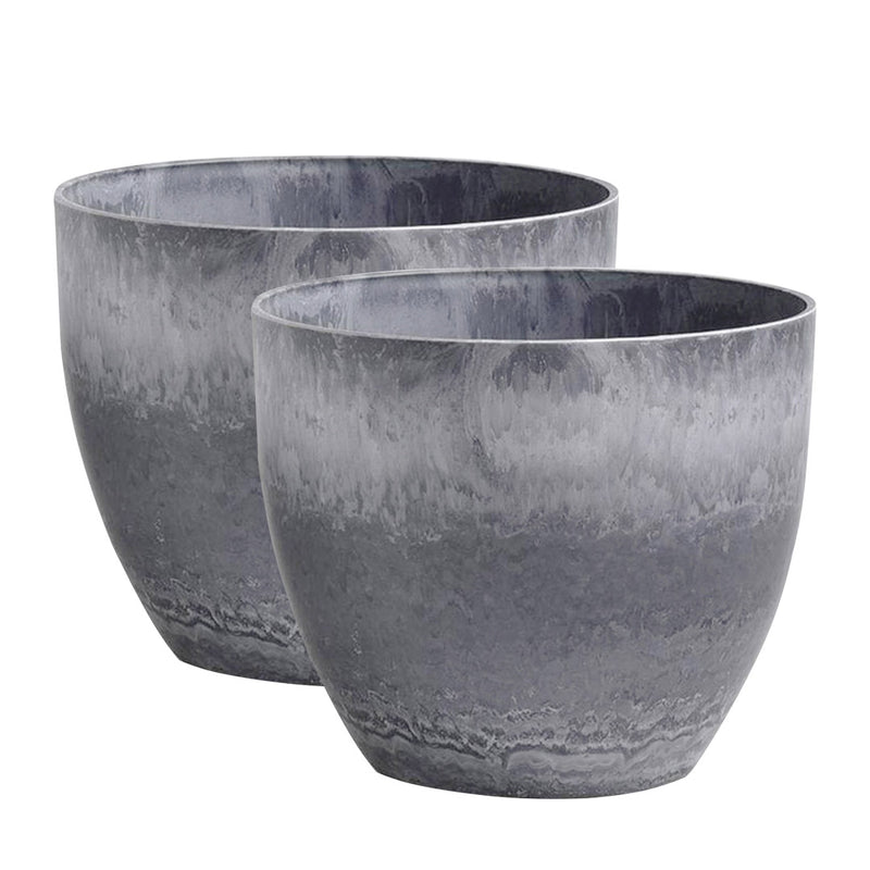 2X 32cm Tapered Resin Planter Concrete Look Weathered Grey Indoor Office