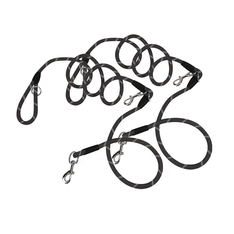 2X 220cm Polyester Multifunctional Hands Free Double Ended Dog Cat Leash Black