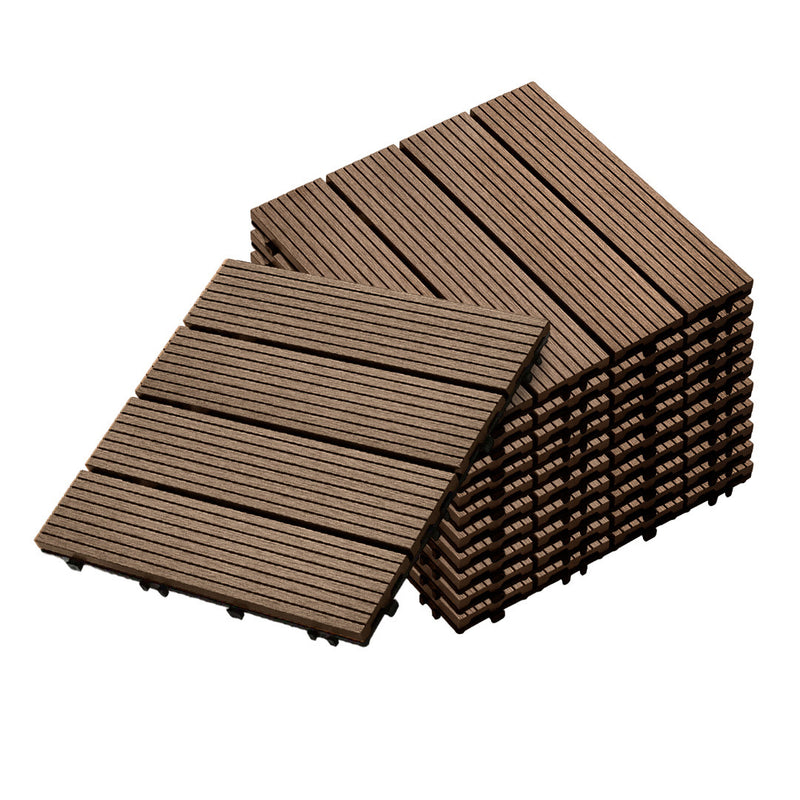 11 pcs Wood Composite 30X30X2.2cm Dark Chocolate Decking Tiles Slip Resistant
