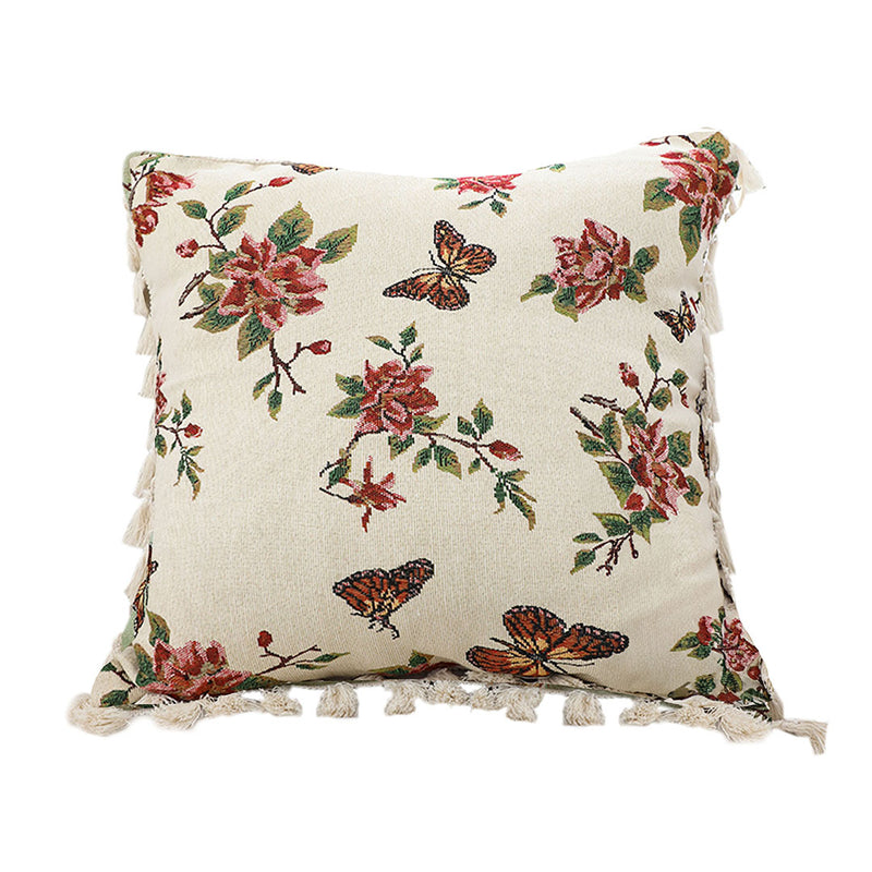 45cm Cream Vintage Velvet Throw Pillow Tassel Cushion Home Decor