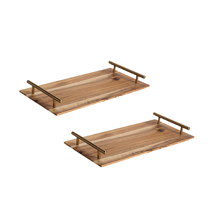 2X 39cm Brown Acacia Wood Serving Tray Charcuterie Board Iron Handles