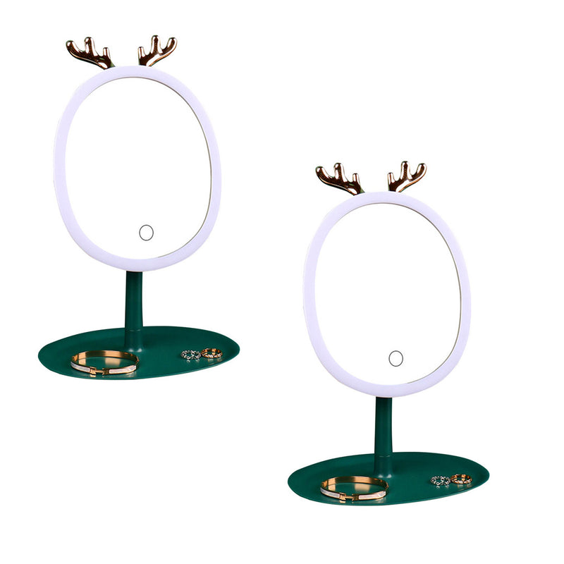 2X Antler Led Makeup Mirror Rechargeable Plastic Tabletop Vanity Green