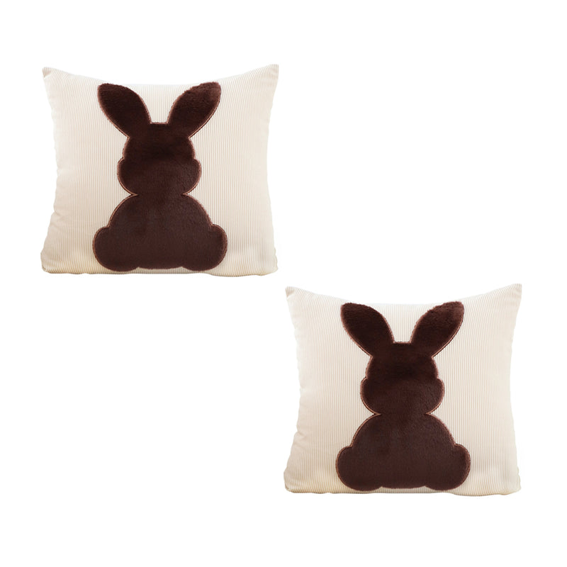 2X 45x45x14cm Polyester Throw Pillow Light Tan Square Coffee Bunny Design