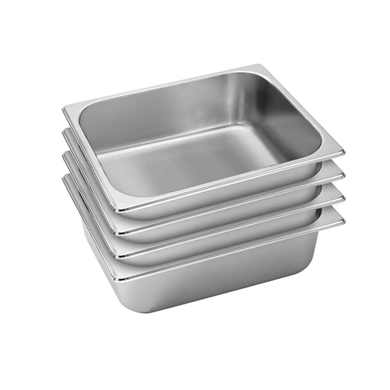 4X Stainless Steel Gastronorm Pan Full Size 10cm Deep Tray Commercial Use
