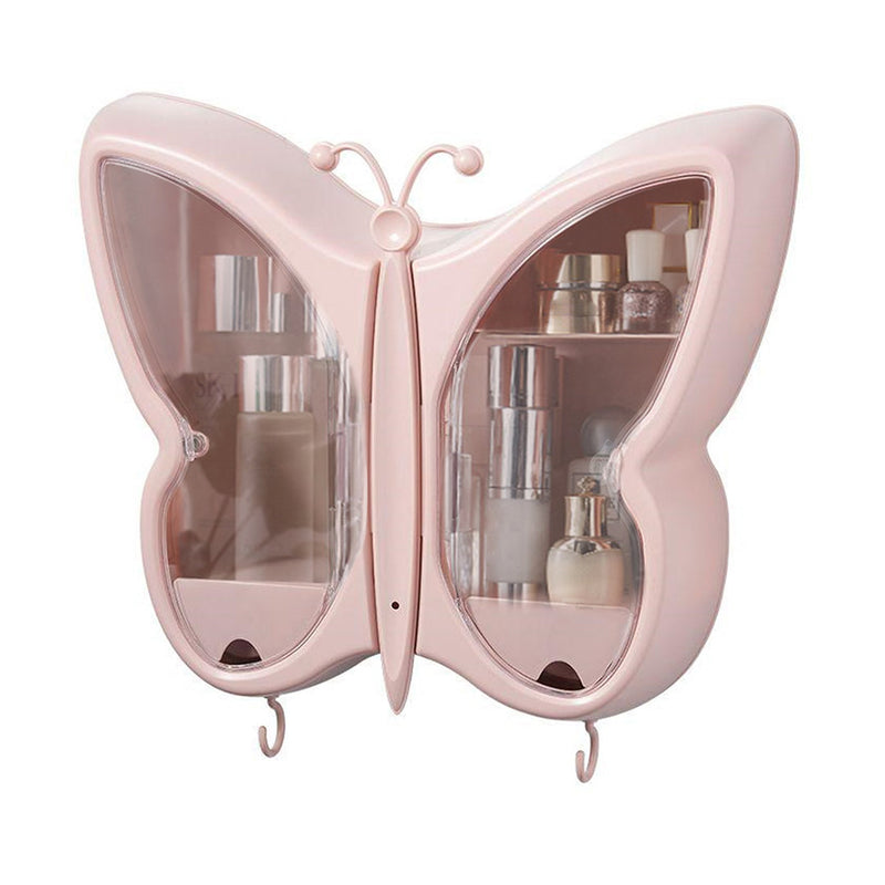 Pink Butterfly Wall-Mounted Makeup Organizer Dustproof Waterproof Bathroom Storage