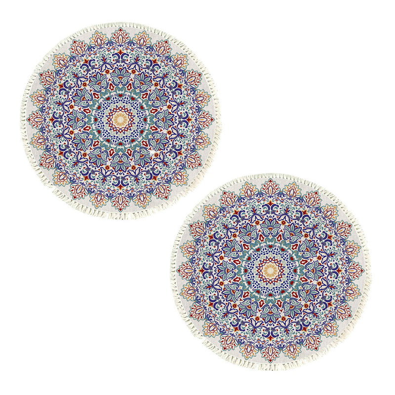 2X 120cm Round Mandala Polyester Area Rug Anti Slip Plush Living Room