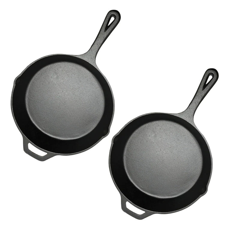 2X 30cm Cast Iron Frying Pan Skillet Sizzle Platter with Helper Handle