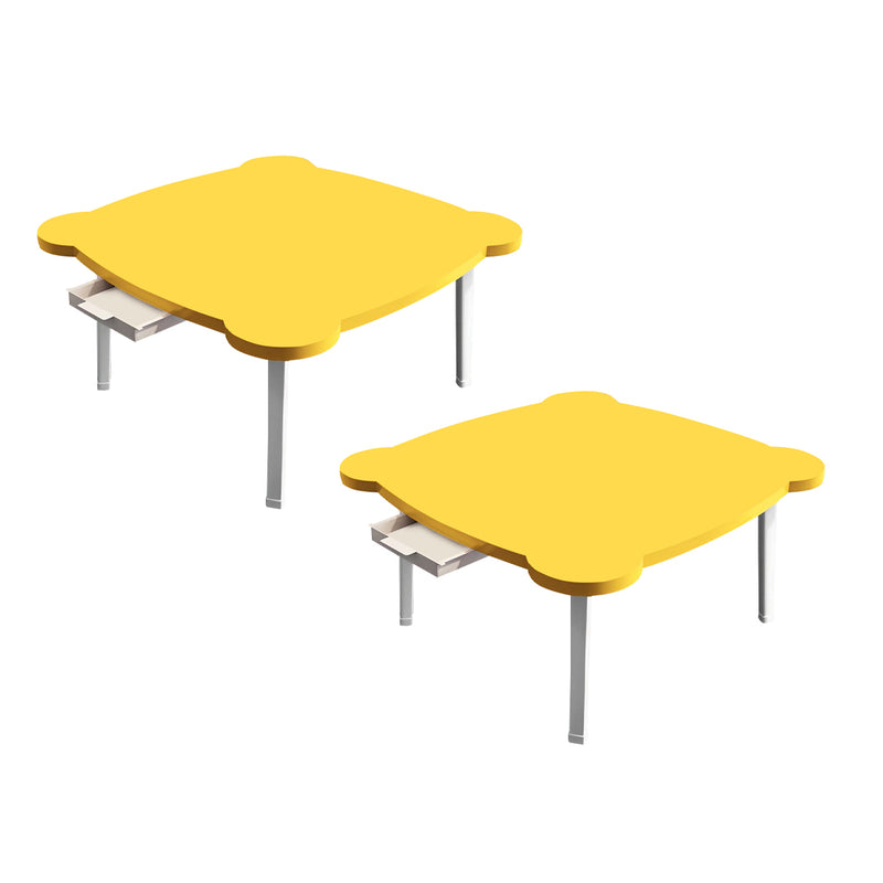2X Yellow Cat Ear Portable Floor Table Particleboard Metal 60x60x35cm Drawer