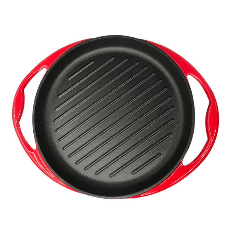 Enameled Cast Iron Grill Pan 26cm Red Skillet Oven Safe Induction