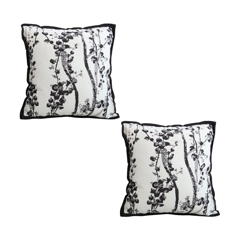 2X 50x50x18cm Throw Pillow Botanical Polyester Cotton Black White Plush Support