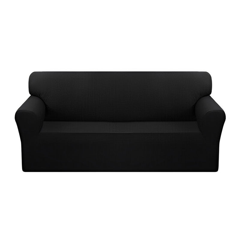 Sofa Slipcover Polyester 4 Seater Fits 235 To 300cm Black Stretch