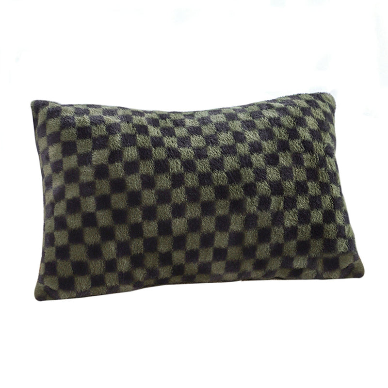 30x50cm Velvet Checkered Lumbar Throw Pillow Dark Green Plush